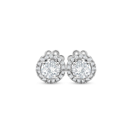 0.94ct Round Brilliant Diamond Halo Earrings Set in 18k White Gold