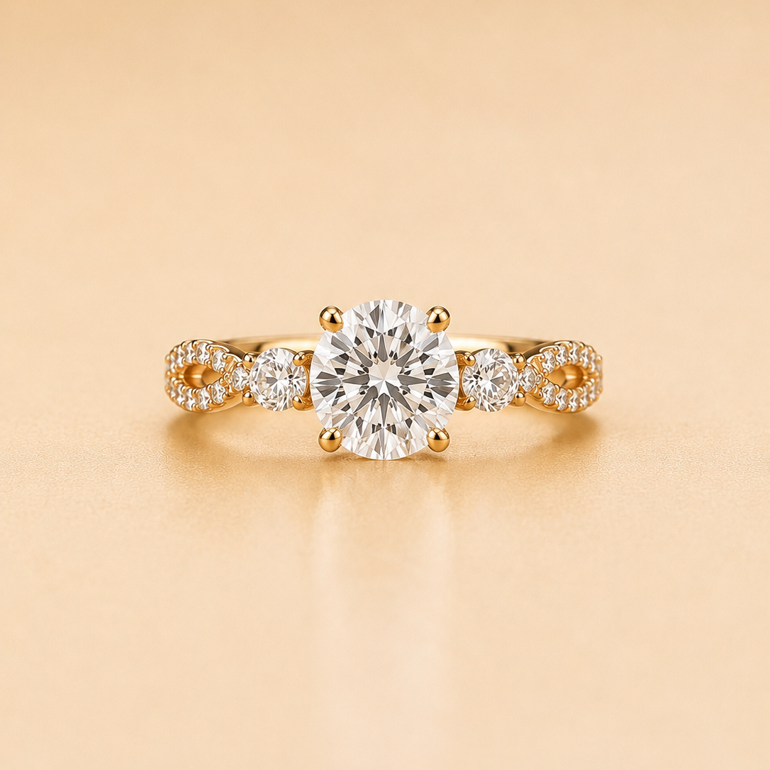 Round Brilliant Diamond Twist Pavé Trilogy Ring