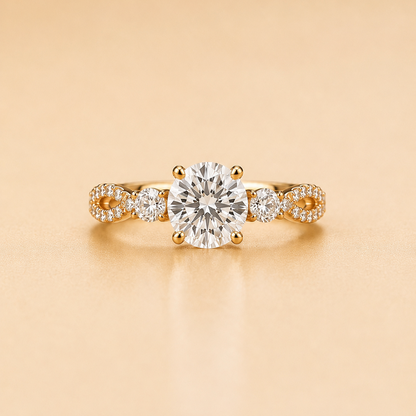 Round Brilliant Diamond Twist Pavé Trilogy Ring