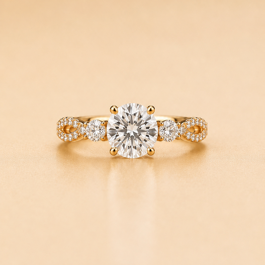 Round Brilliant Diamond Twist Pavé Trilogy Ring