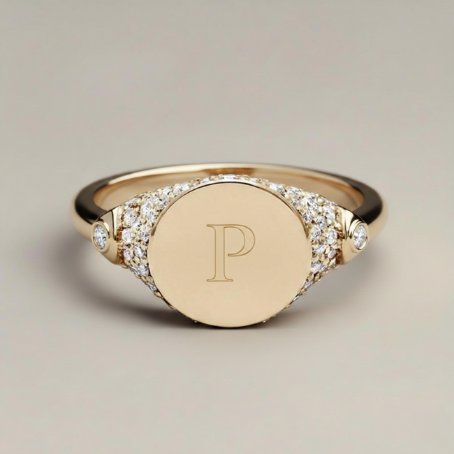 The Diamond Pavé Signet Pinky Ring