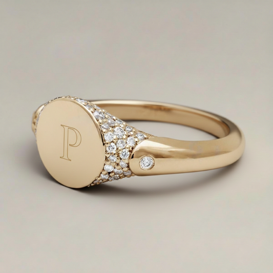 The Diamond Pavé Signet Pinky Ring