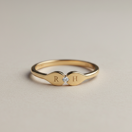 The Duo Initial Diamond Pinky Ring