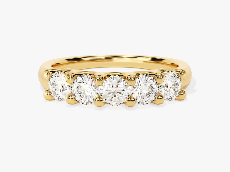 1ct Five-Stone U-Prong Diamond Wedding Band in 9k Gold