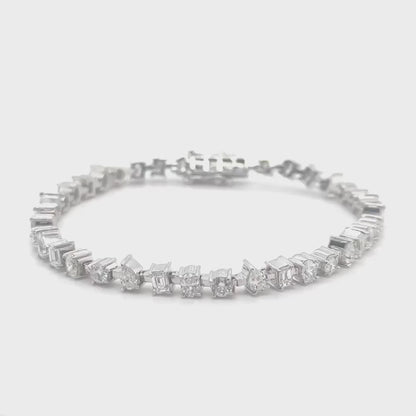 3.99ct Multi-Shape Natural Diamond Tennis Bracelet in 18k White Gold