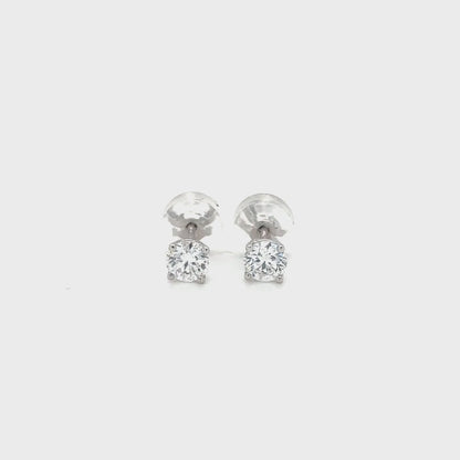 0.80ct 4-Claw Round Natural Diamond Studs Set in 18k White Gold