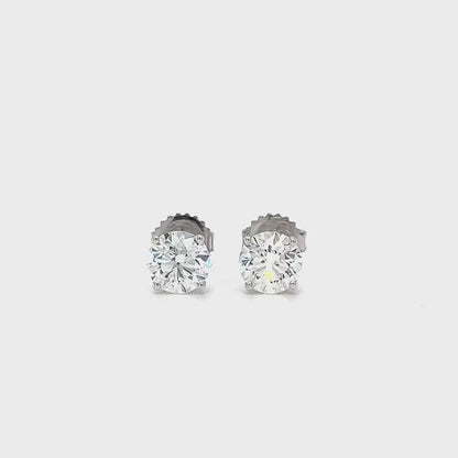 2.41ct 4-Claw Round Natural Diamond Studs Set in 18k White Gold