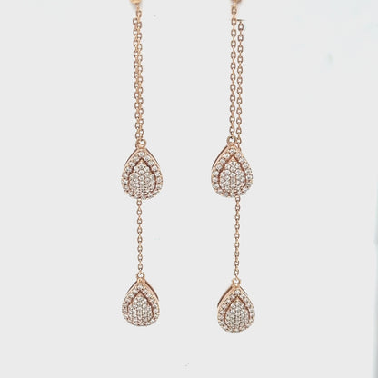 0.67ct Pear Shape Illusion Drop Diamond Earrings Set in 18k Rose Gold